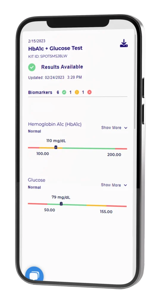 hba1c and glucose test results on mobile screen